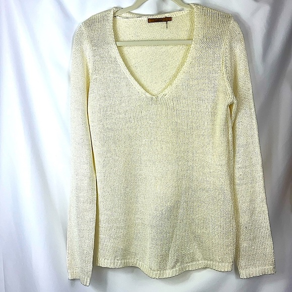 Belldini slinky shimmery soft v neck popover comfy sweater Sz L cream color - Picture 4 of 12